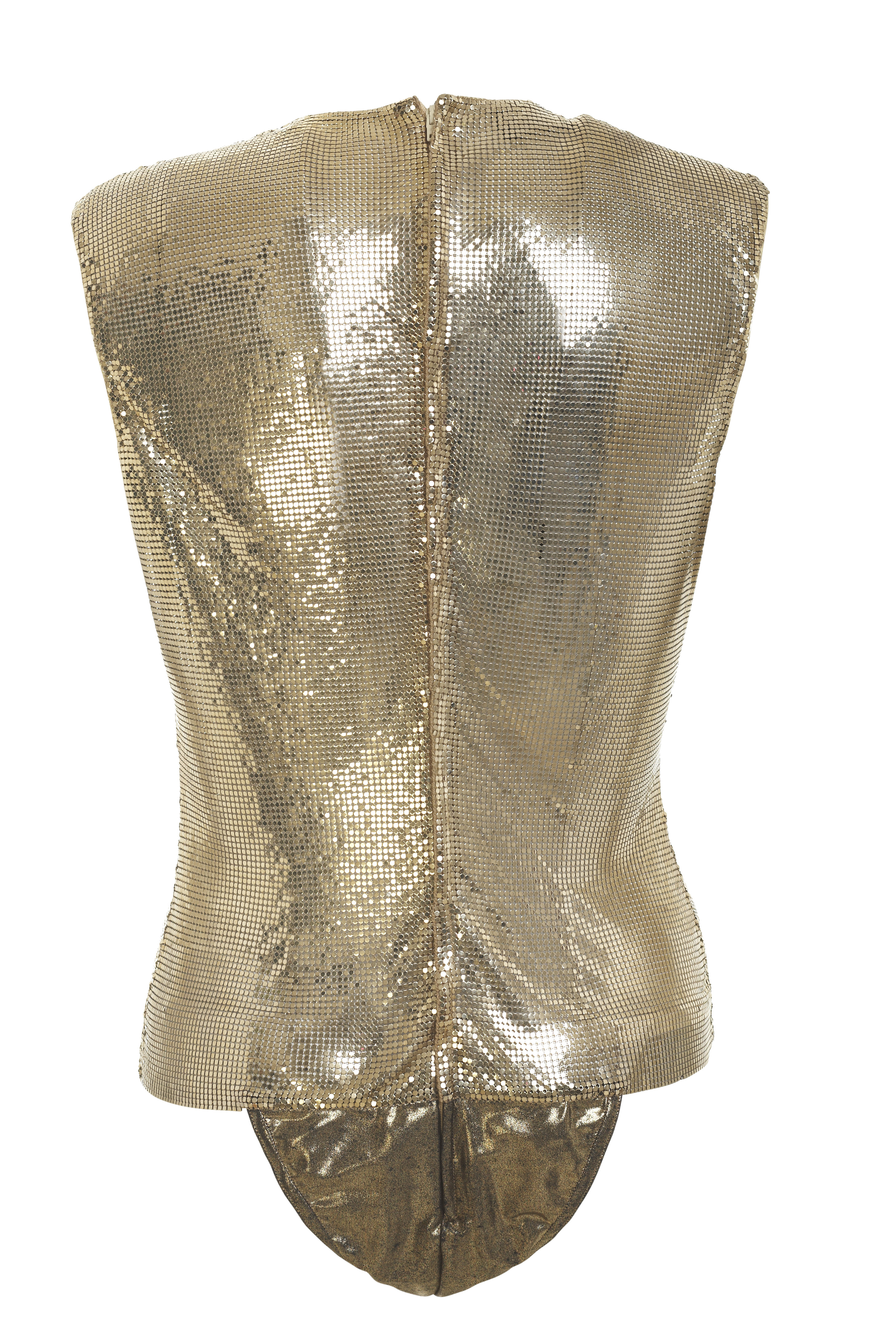 Gianni Versace Couture gold metallic disc bodysuit | Curate8