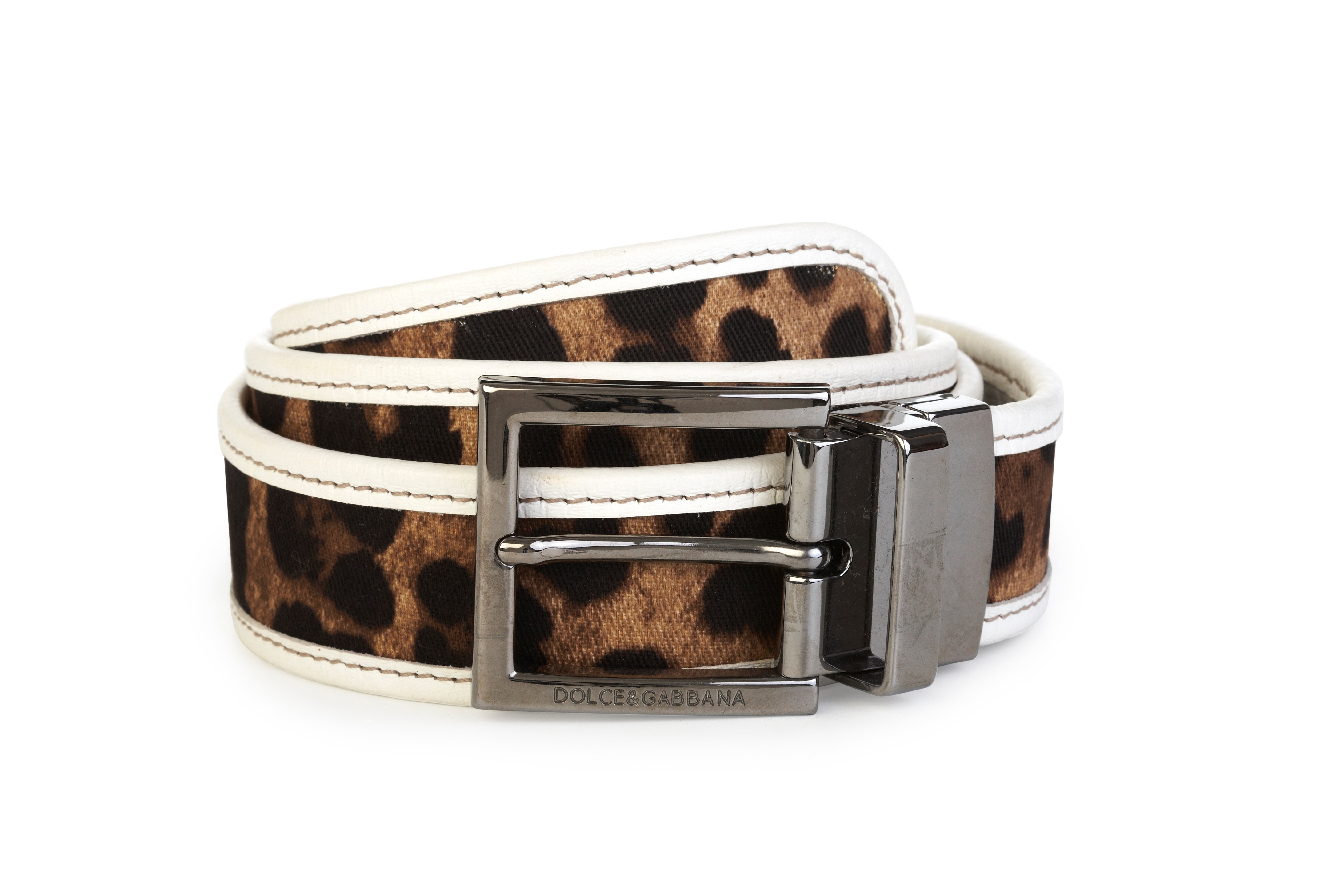 Dolce & Gabbana white leather belt with animal print inlay | Curate8