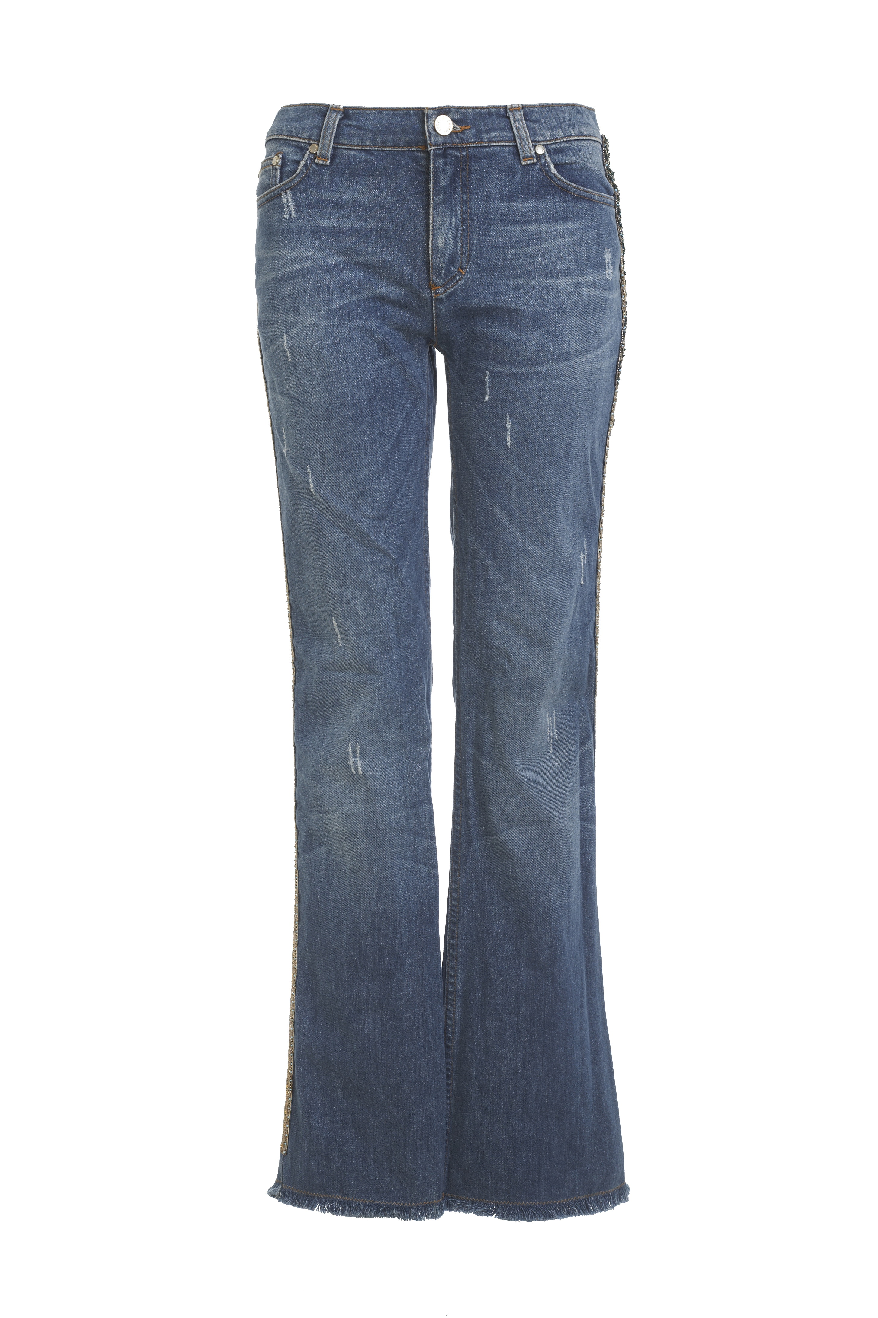 Roberto Cavalli blue denim jeans with green and gold crystal snake ...