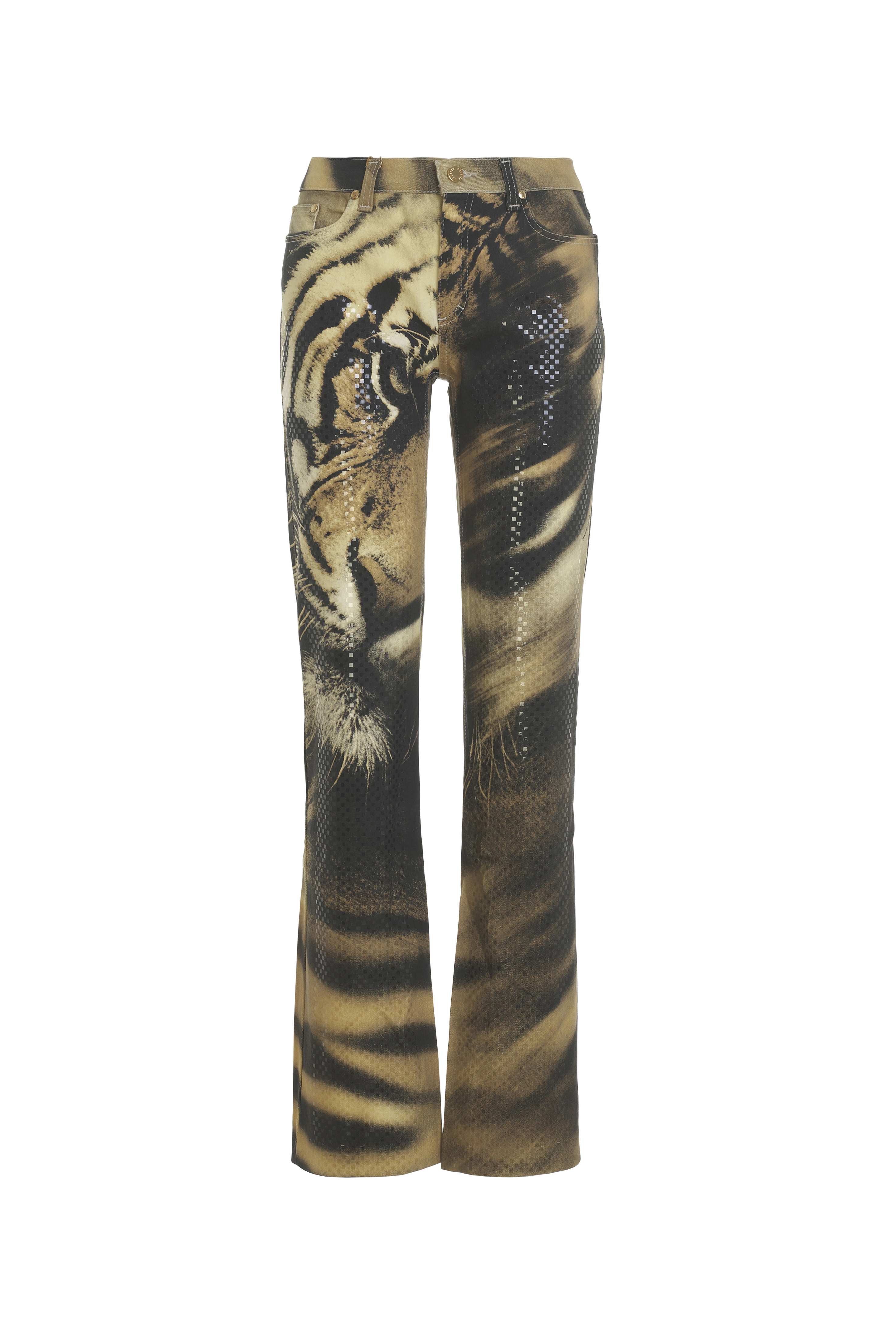 Roberto Cavalli tiger print trousers with sequin-like applique | Curate8