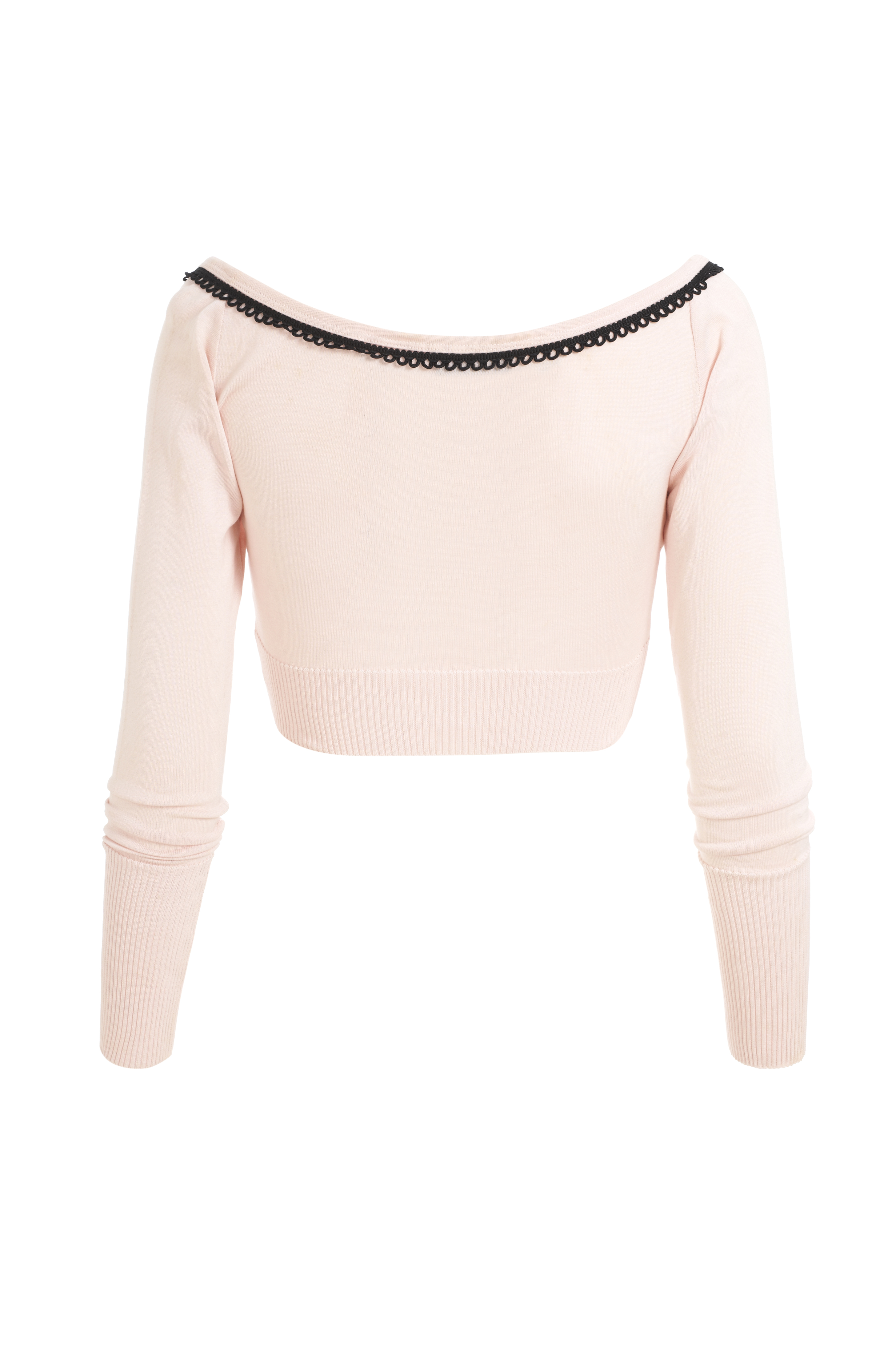 Chanel Boutique cropped pink cardigan with black trim | Curate8